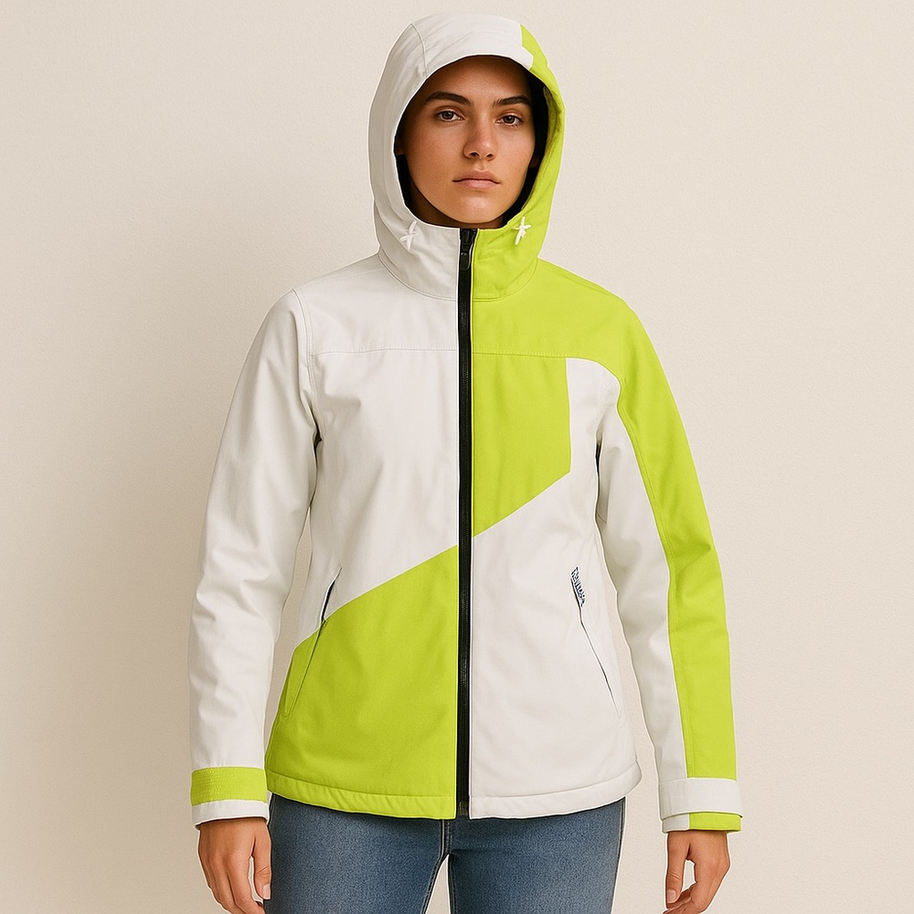 Sims Womens Snowboard Jacket‎ White Lime Green Colorblock Hooded Softshell Small